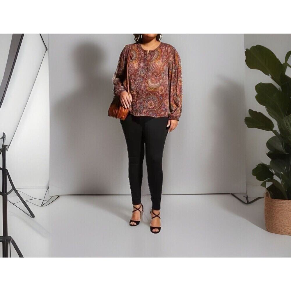 Johnny Was Epsilon Paisley Peasant Top 2X Boho Chic Colorful Sheer Pintuck Jade